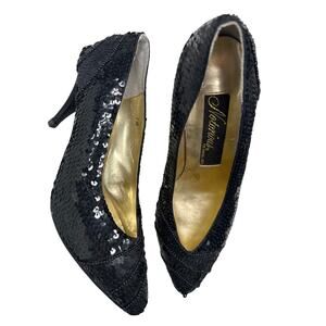 1980s–1990s Notorious Bakers Leeds Black Sequin Heels 7.5